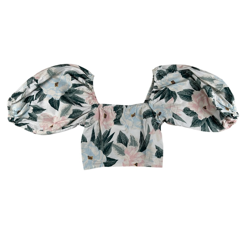Billabong X The Salty Blonde Blouse Womens Small Floral Puff Sleeve Crop Top